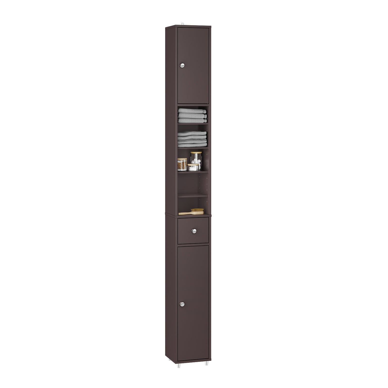 SoBuy | Badzimmerschrank Schmal | mit Verstellbare Ablagen | Braun | BZR34-II-BR