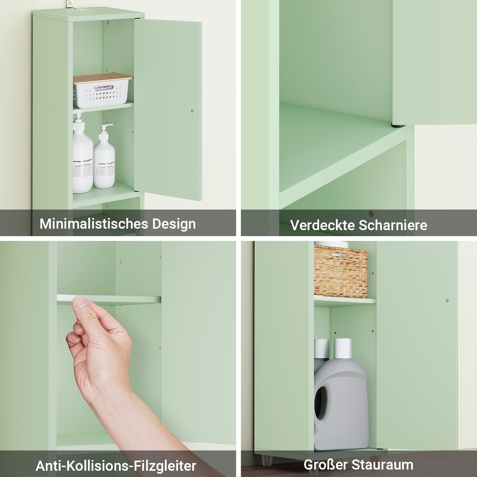 SoBuy | Badezimmer Hochschrank Schmal | mit Verstellbare Ablagen | Hellgrün | 20x180x20cm BZR34-II-GR