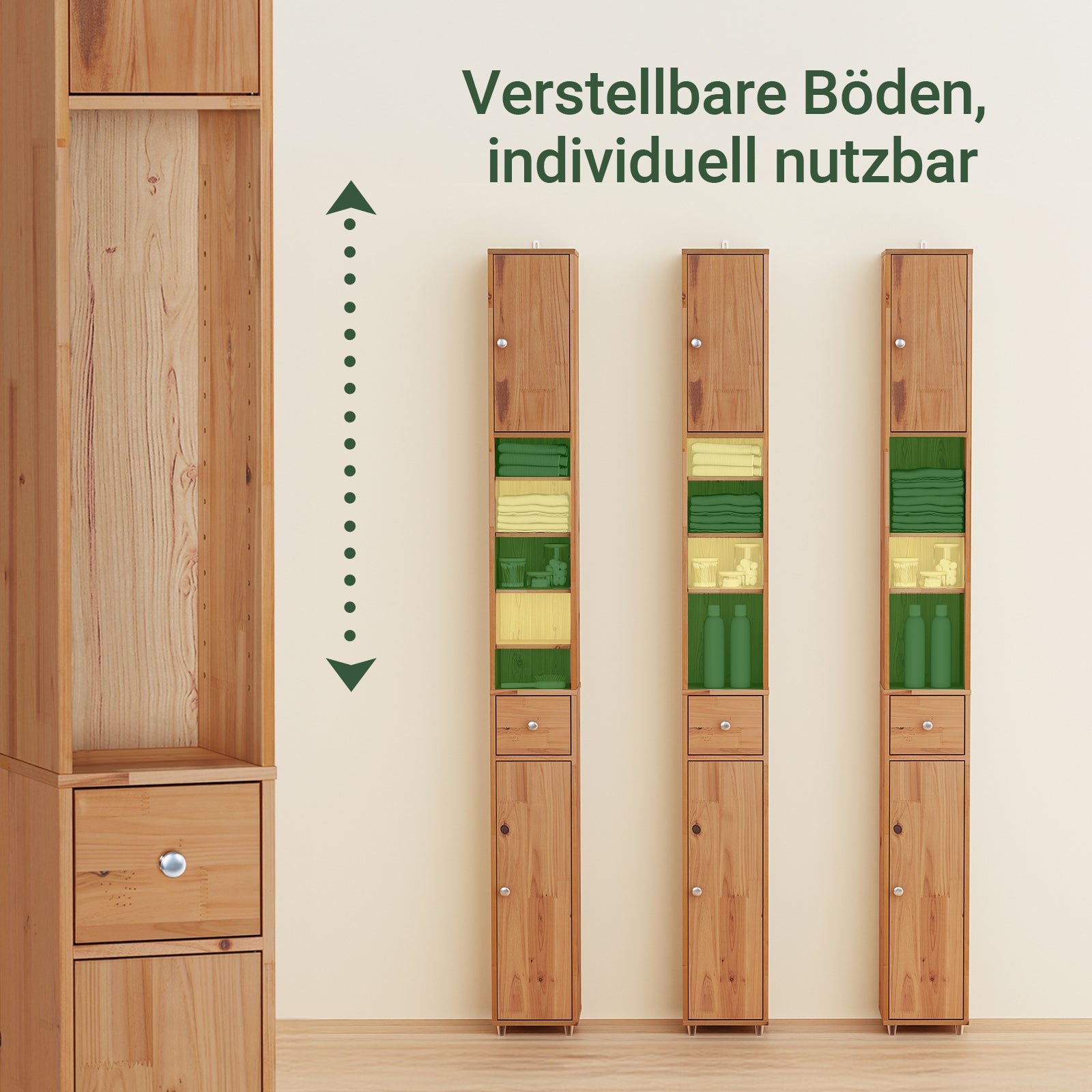 SoBuy | Bad Hochschrank | mit Verstellbare Ablagen schmal Zedernholz | 20x180x20cm | BZR34-II-SH