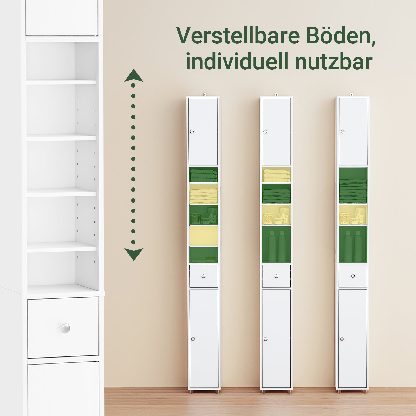 SoBuy | Badhochschrank | mit Verstellbare Ablagen schmal | Weiß | 20x180x20cm | BZR34-II-W