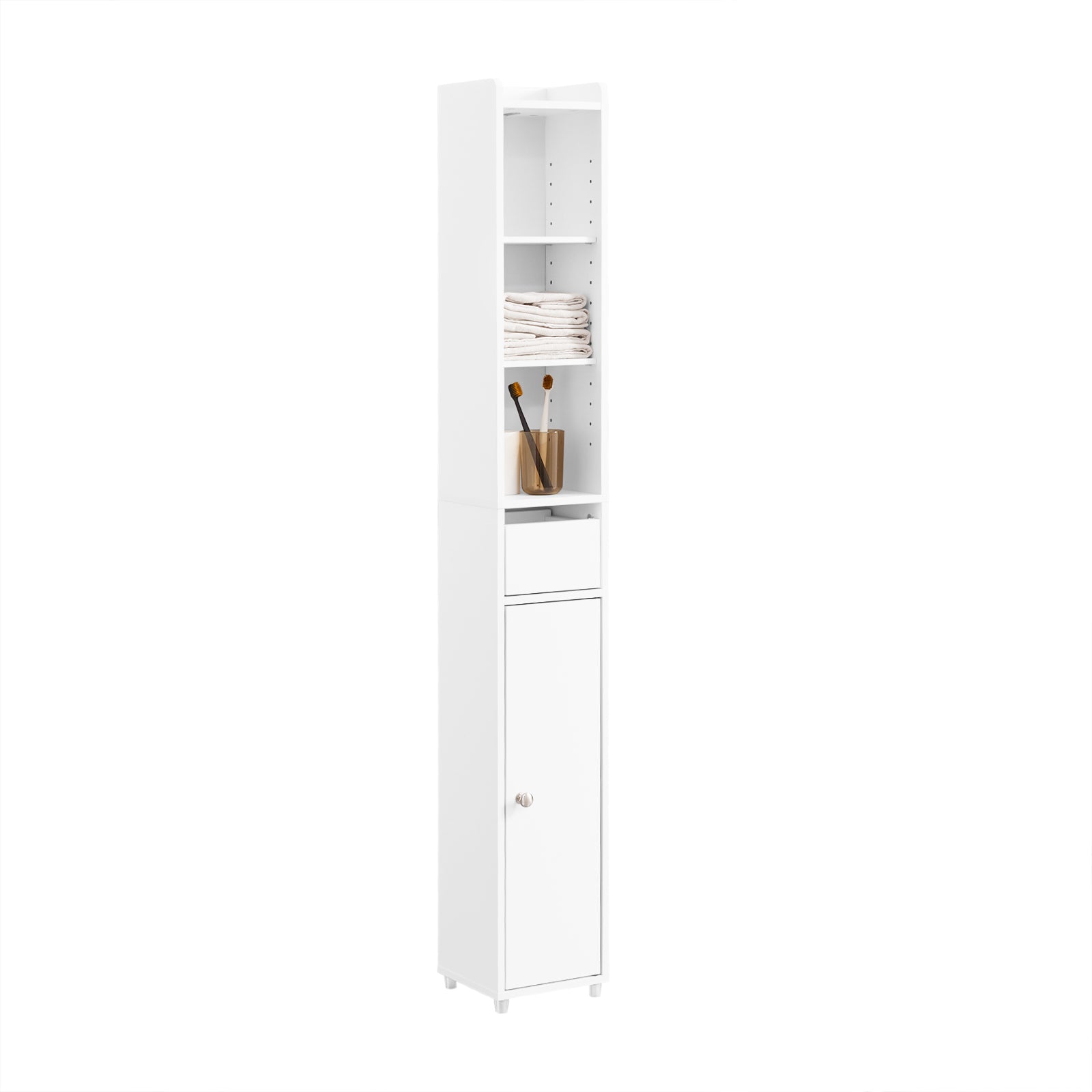 SoBuy Bad Hochschrank Schmal 20cm Weiß | 5 Fächer, 145cm hoch