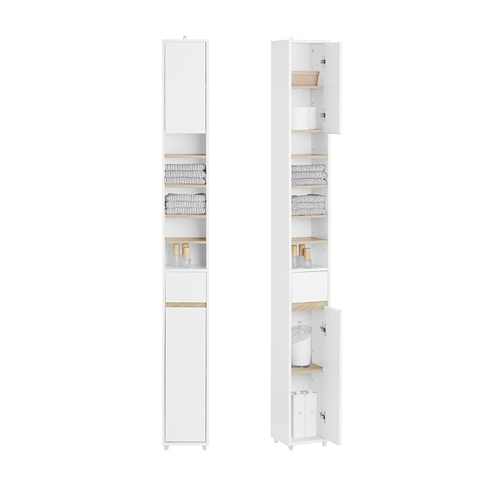 SoBuy Bad Hochschrank Schmal 20cm 180cm hoch, 5 Fächer & Schublade Aufbewahrungssäule BZR34-WN –