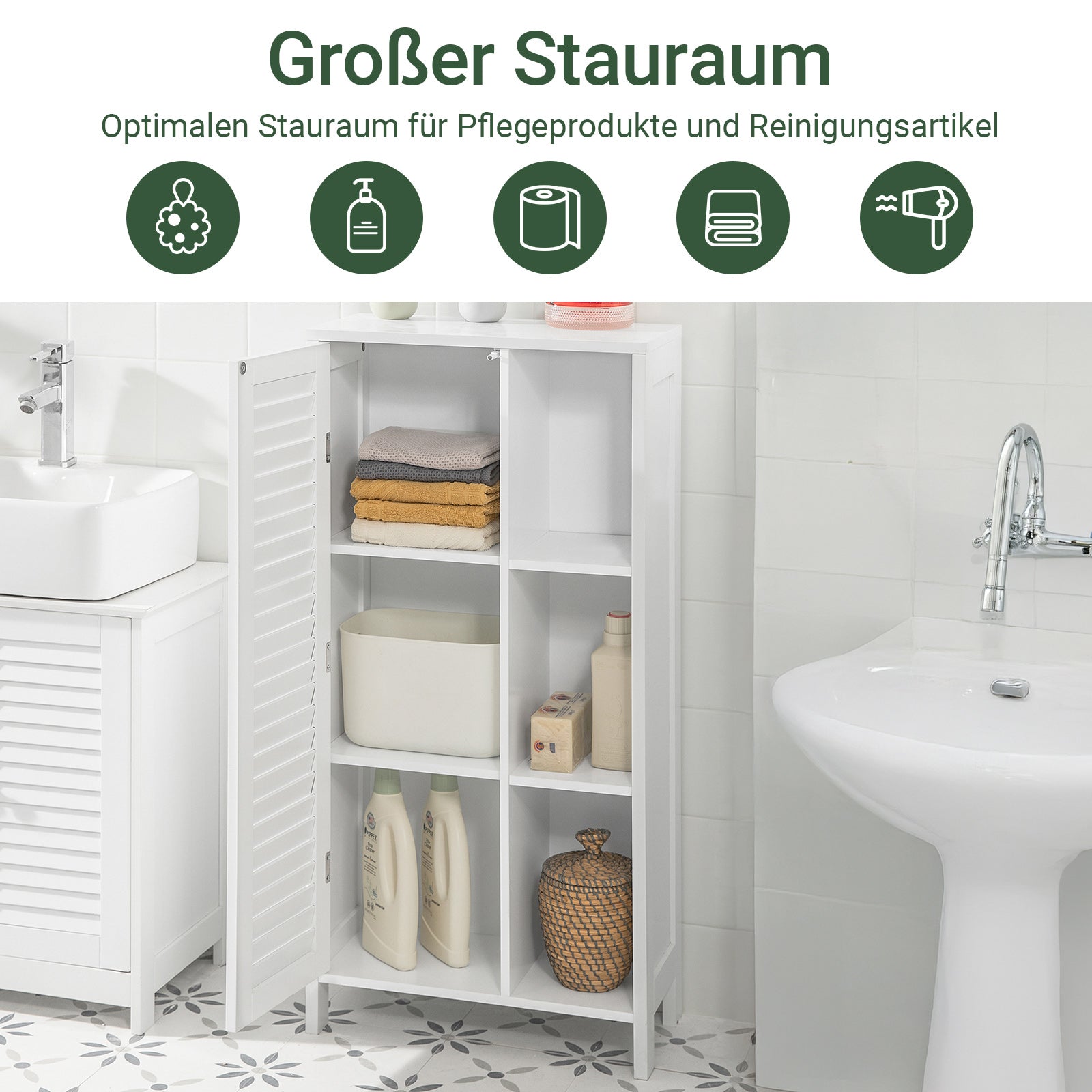 SoBuy | Badkommode | Badzimmerschrank | Flurschrank Weiß | BZR39-W