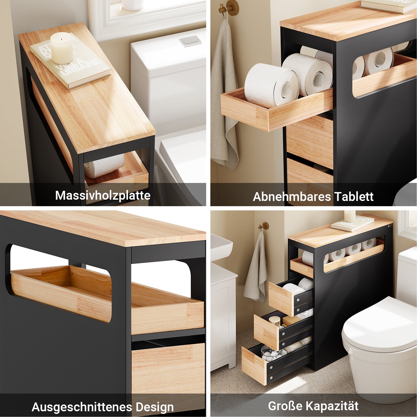 SoBuy | Nischenregal mit 3 Schubladen | Küchenregal schmales | Schwarz | BZR54-II-SCH