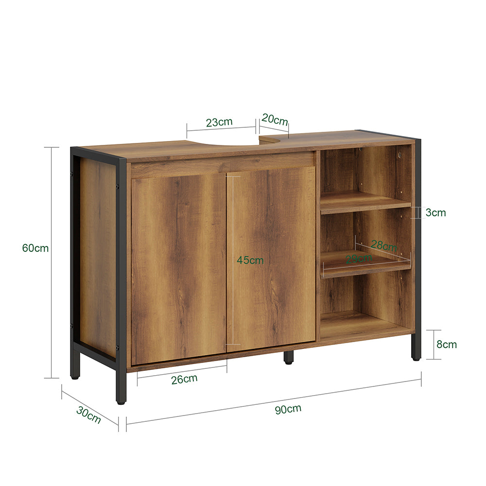 SoBuy Waschbeckenunterschrank 90cm Breit mit U-Aussparung Industrial-Stil BZR63-L-PF
