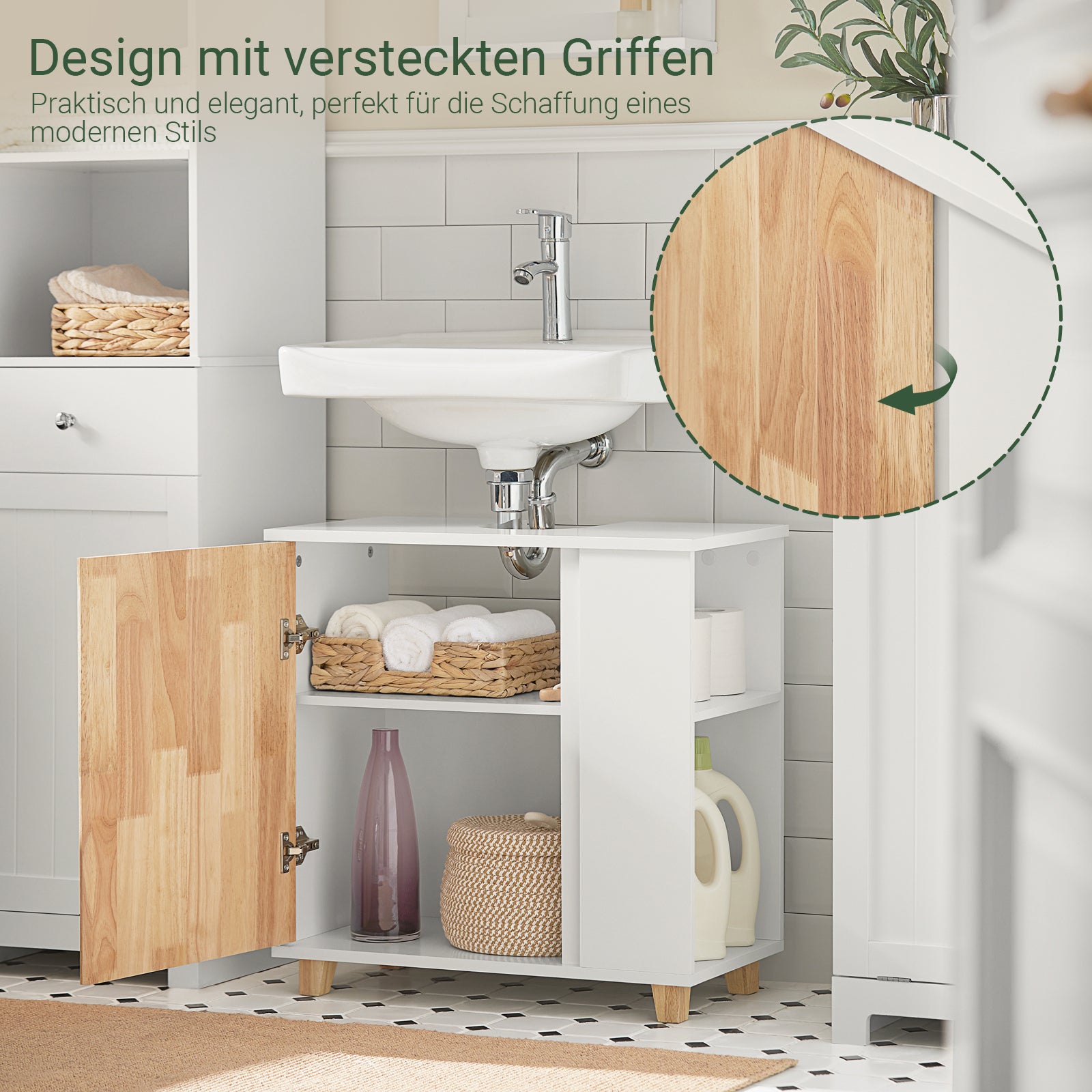 SoBuy | Waschbeckenunterschrank | Waschtisch | Badschrank Weiß-Natur | BZR75-W