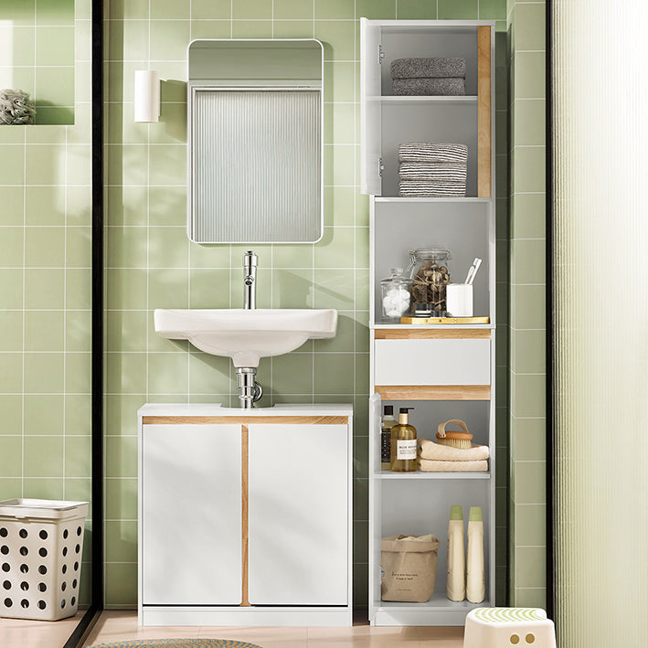 SoBuy | Bad Hochschrank | Badschrank mit 2 Türen | Badregal | Badezimmermöbel | Weiß | BZR80-W