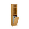 SoBuy | Badschrank mit Wäschesack | Hochschrank | Badregal | Wäscheschrank | Dunkelnatur | BZR95-SN
