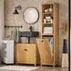 SoBuy | Badschrank mit Wäschesack | Hochschrank | Badregal | Wäscheschrank | Dunkelnatur | BZR95-SN
