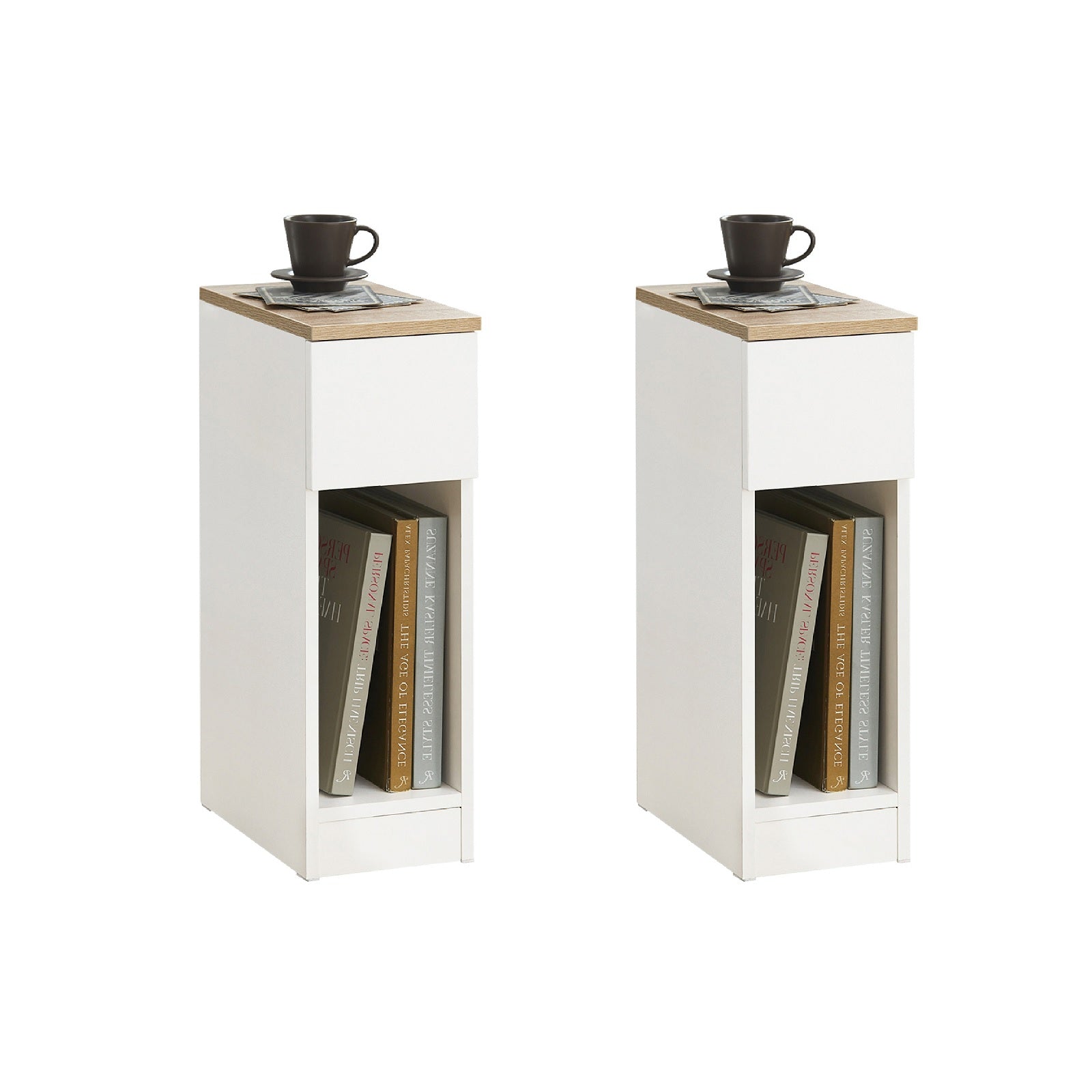 SoBuy 2er Set Nachttisch Schmal mit Schublade Nachtschrank Beistelltisch Weiß 20cm FBT111-WNx2 –