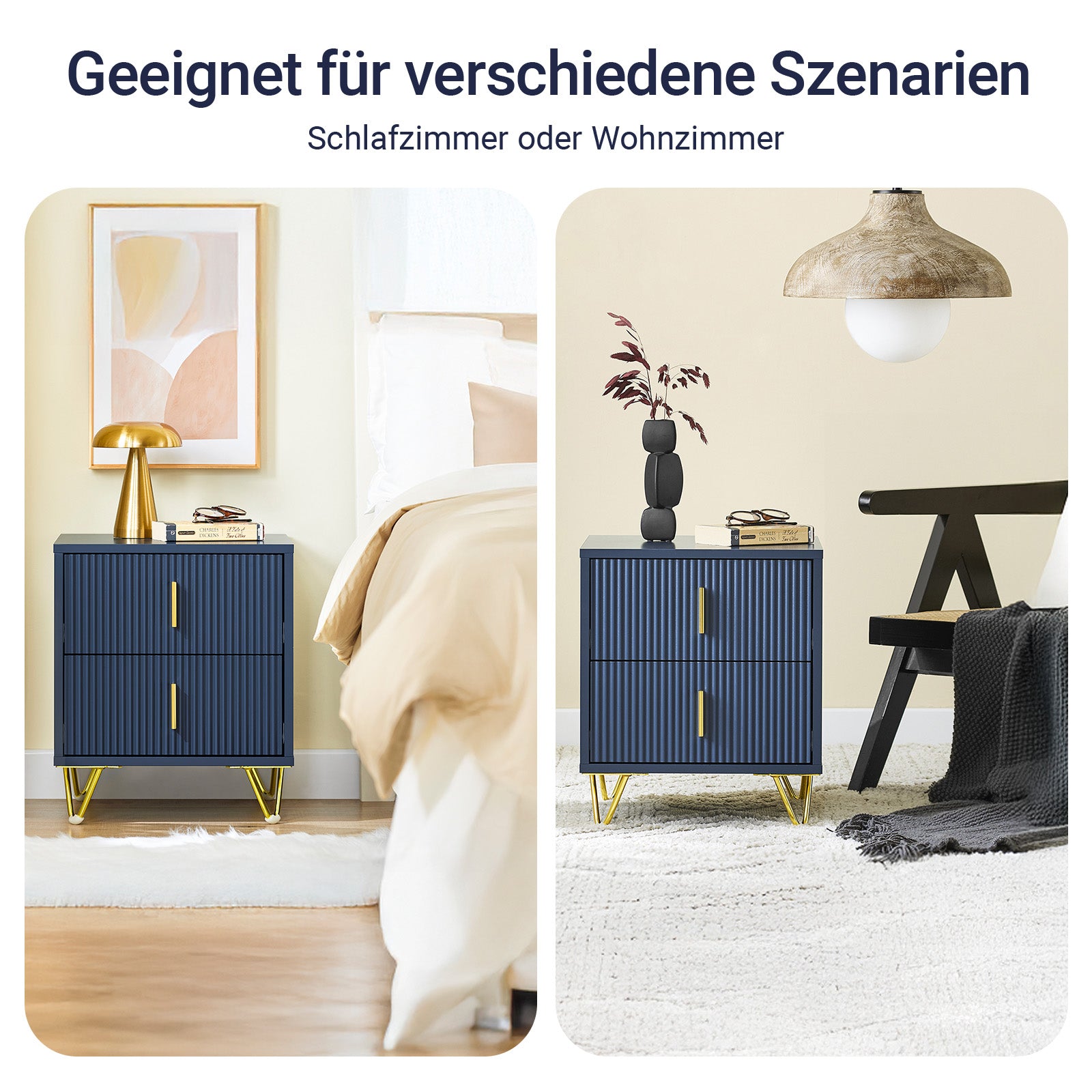 SoBuy | Nachttisch mit 2 Schubladen | Moderner Sofatisch | Beistelltisch | Blau | FBT115-B