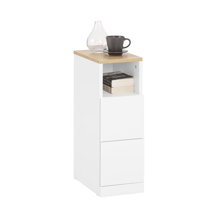 SoBuy Nachttisch schmal 20cm Weiß | 2 Schubladen & offenes Fach 60cm hoch