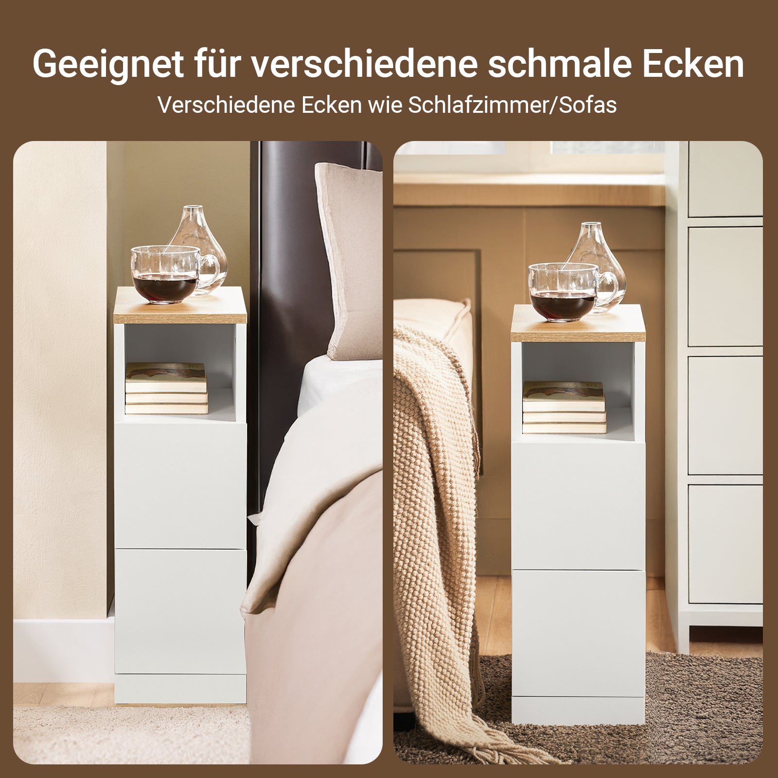 SoBuy | Nachttisch schmal Beistelltisch | mit 2 Schubladen Weiß | 20x60x35cm | FBT149-WN