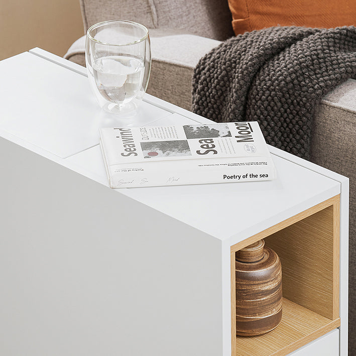 SoBuy | Nachttisch mit Schublade | Couchtisch | Sofatisch | Beistelltisch | Weiß/Natur | FBT161-WN