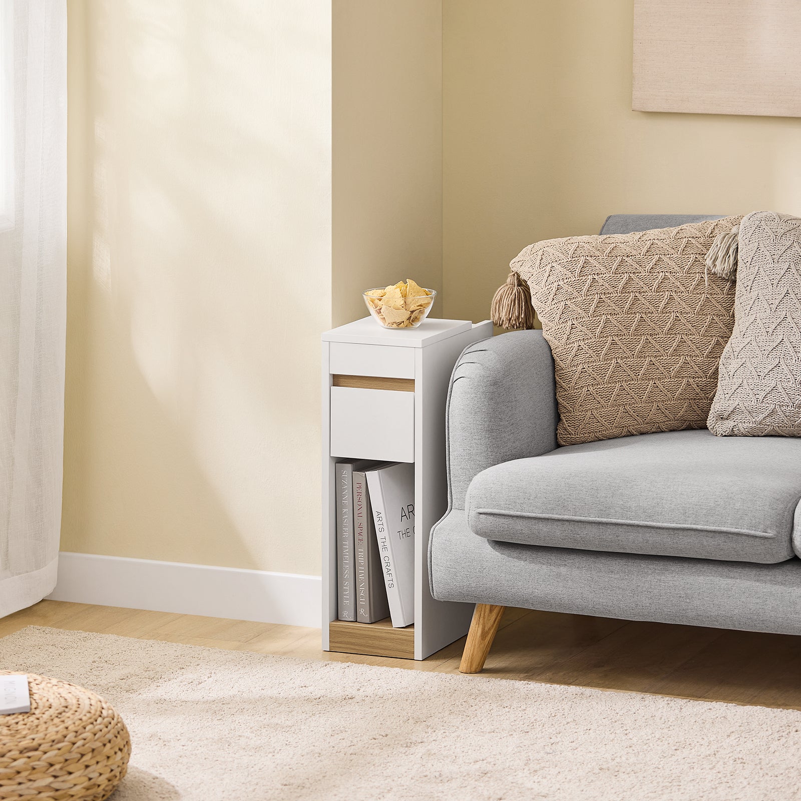 SoBuy | Nachttisch Beistelltisch Sofatisch Teetisch | Weiß-Natur | 20x60x35 cm | FBT163-WN