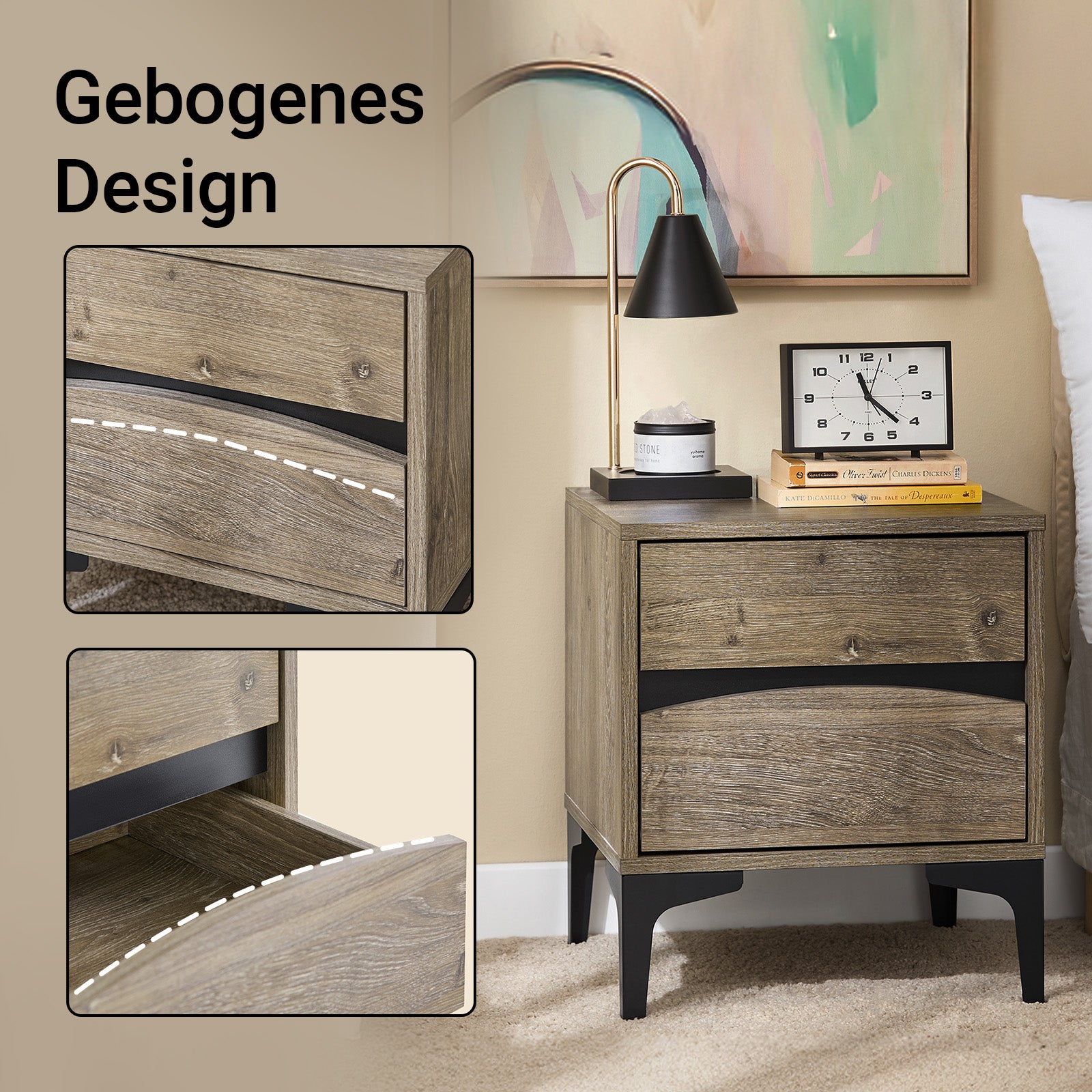 SoBuy Nachttisch Nachtschrank mit 2 Schubladen Natur 40×40×47 cm FBT165-N