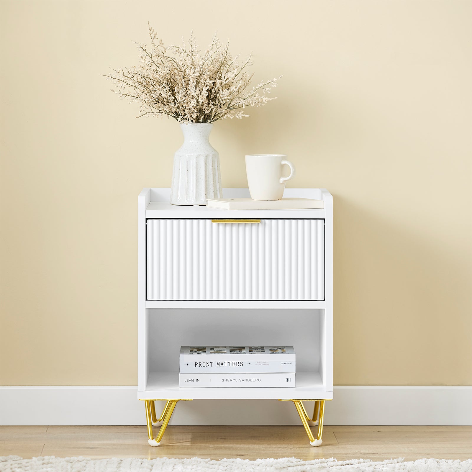 SoBuy | Nachttisch mit 1 Schubladen und Ablagefach | Sofatisch | Beistelltisch | Weiß | B40 x T40 x H51 cm | FBT169-W