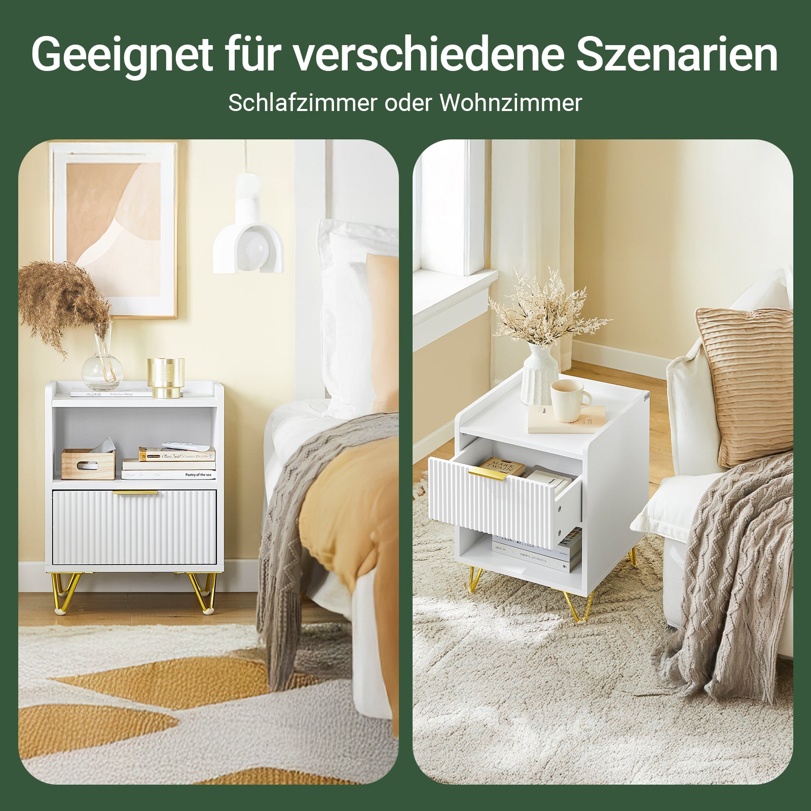 SoBuy | Nachttisch mit 1 Schubladen und Ablagefach | Sofatisch | Beistelltisch | Weiß | B40 x T40 x H51 cm | FBT169-W