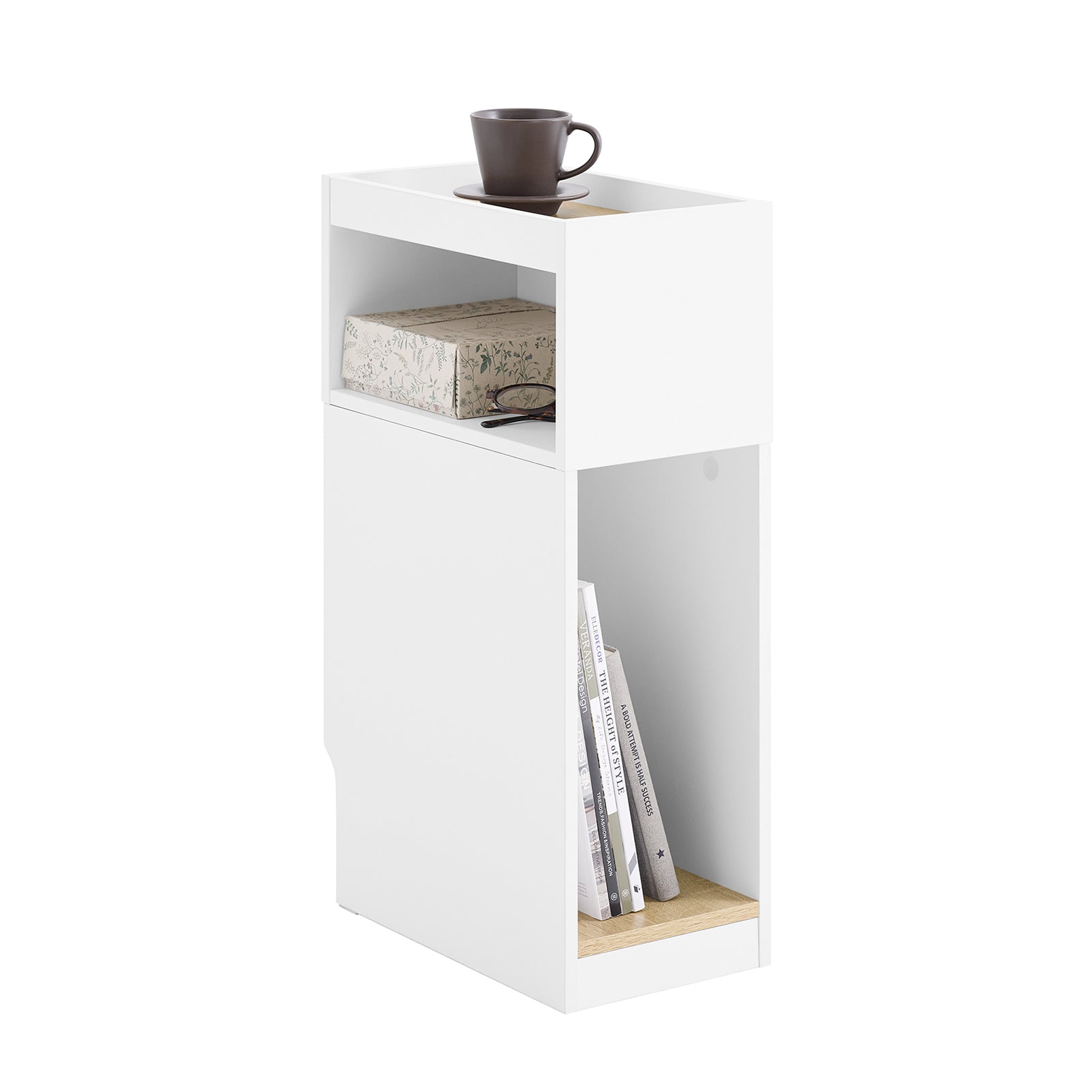 Vorverkauf | SoBuy | Schmaler Nachttisch | mit Schublade und Ablage | Weiß-Natur | FBT171-WN