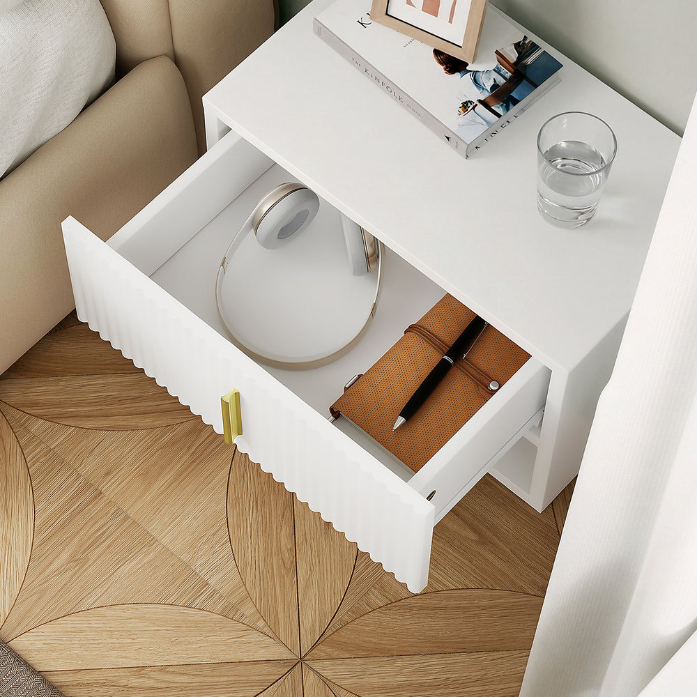 SoBuy Nachttisch hängend mit Sensorlicht und Schublade Weiß FBT176-E-W
