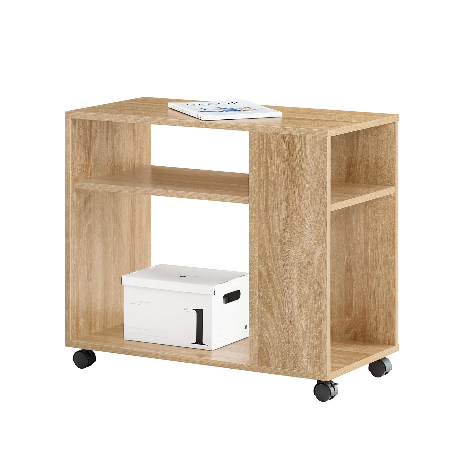 SoBuy Beistelltisch mit Rollen 2-stufiger Rollender Beistelltisch L70 x B35 x H60cm Natur FBT34-N –