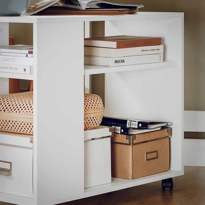 SoBuy | Beistelltisch mit Rollen | Druckertisch | Couchtisch Weiß | FBT34-W