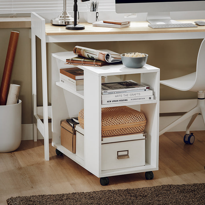 SoBuy | Beistelltisch mit Rollen | Druckertisch | Couchtisch Weiß | FBT34-W