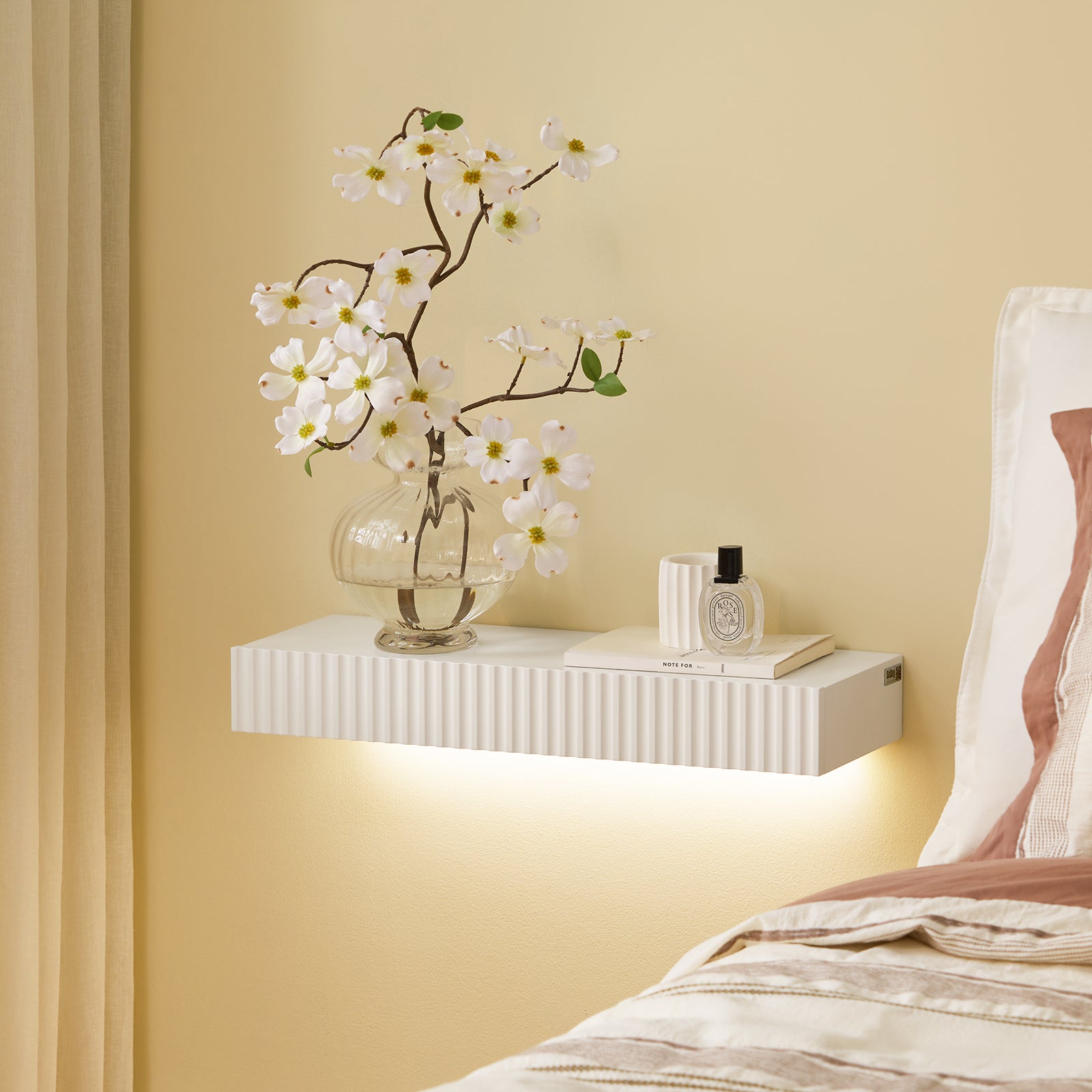 Vorverkauf | SoBuy | Schweberegal | mit Schublade | LED-Bewegungssensor-Licht | Wandschublade | Wandregal Weiß | FHK38-W