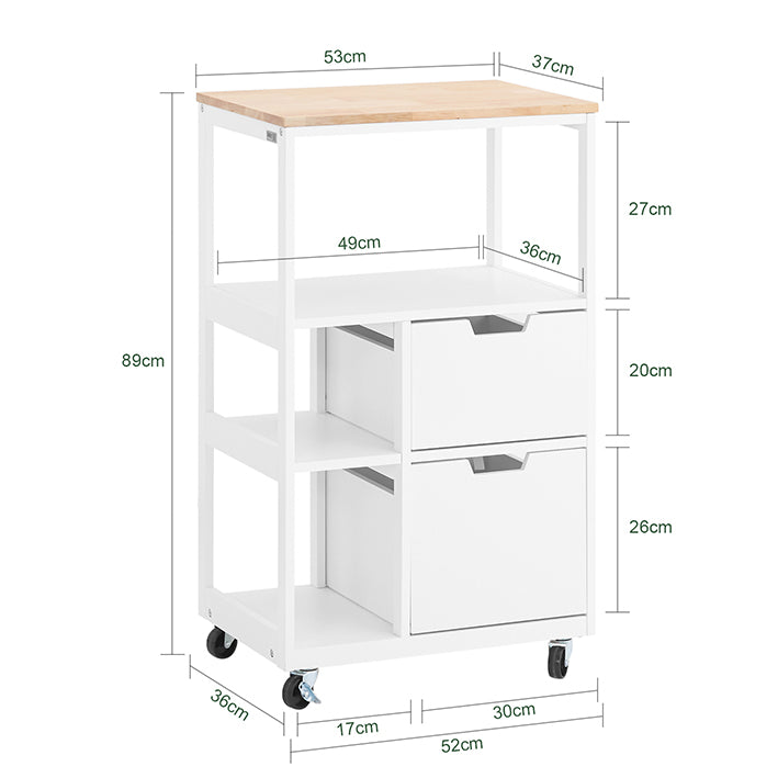 SoBuy | Küchenwagen mit 2 Schubladen | Servierwagen | Weißnatur | FKW111-WN