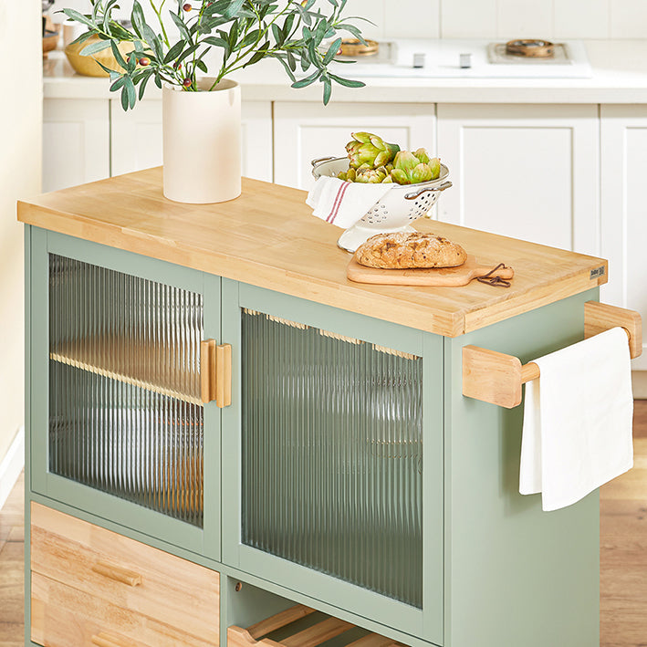 SoBuy | Küchenwagen mit Flaschenablage | Kücheninsel mit Weinglashalter | Sideboard | Grün | FKW114-GR