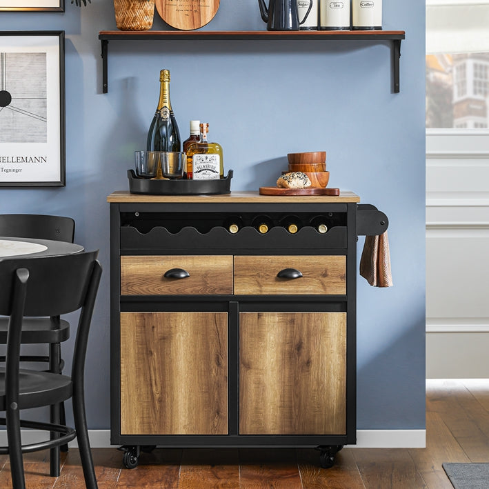 SoBuy | Küchenwagen mit Flaschenablage | Servierwagen Kücheninsel | Vintagebraun | FKW122-SCH