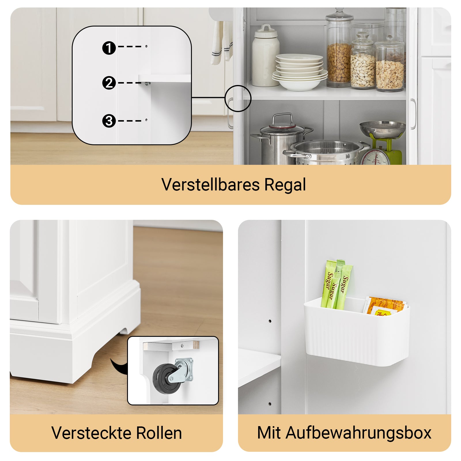 SoBuy | Kücheninsel mit 2 Schubladen | Küchenwagen mit erweiterbarer Arbeitsfläche | Küchenschrank Weiß | FKW128-ST