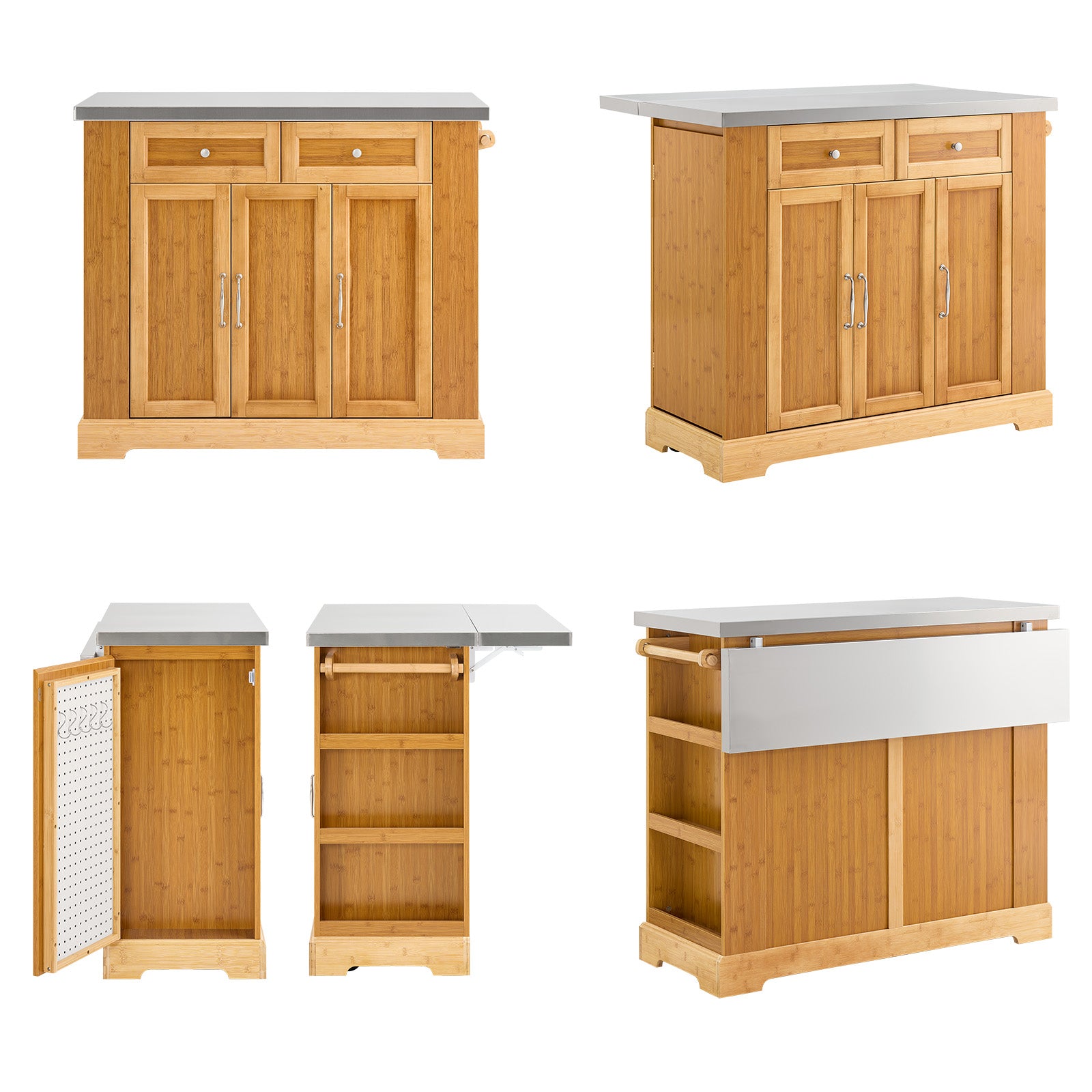 SoBuy | Kücheninsel | Küchenwagen mit erweiterbarer Arbeitsfläche | Küchenschrank Bambus | FKW130-N