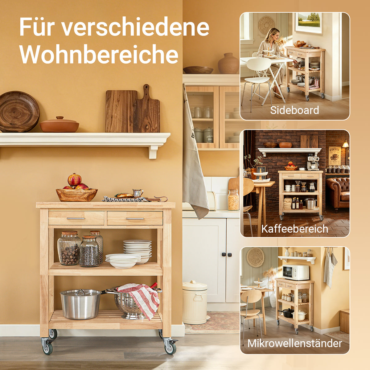 SoBuy | Küchenwagen | aus Kautschukholz | Servierwagen | FKW24-II-N