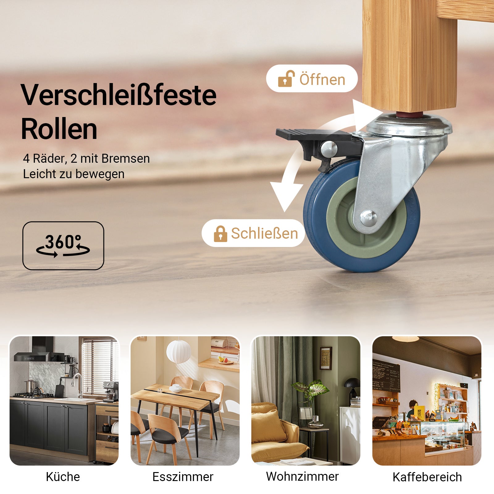 SoBuy | Küchenwagen mit Granitarbeitsplatte | Küchenrollwagen | Servierwagen Bambus | FKW28-SCH