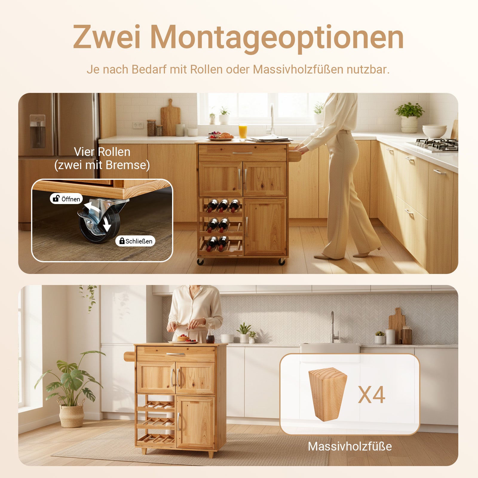 SoBuy | Servierwagen | mit Flaschenablagen Küchenwagen | Naturfarben | FKW45-N