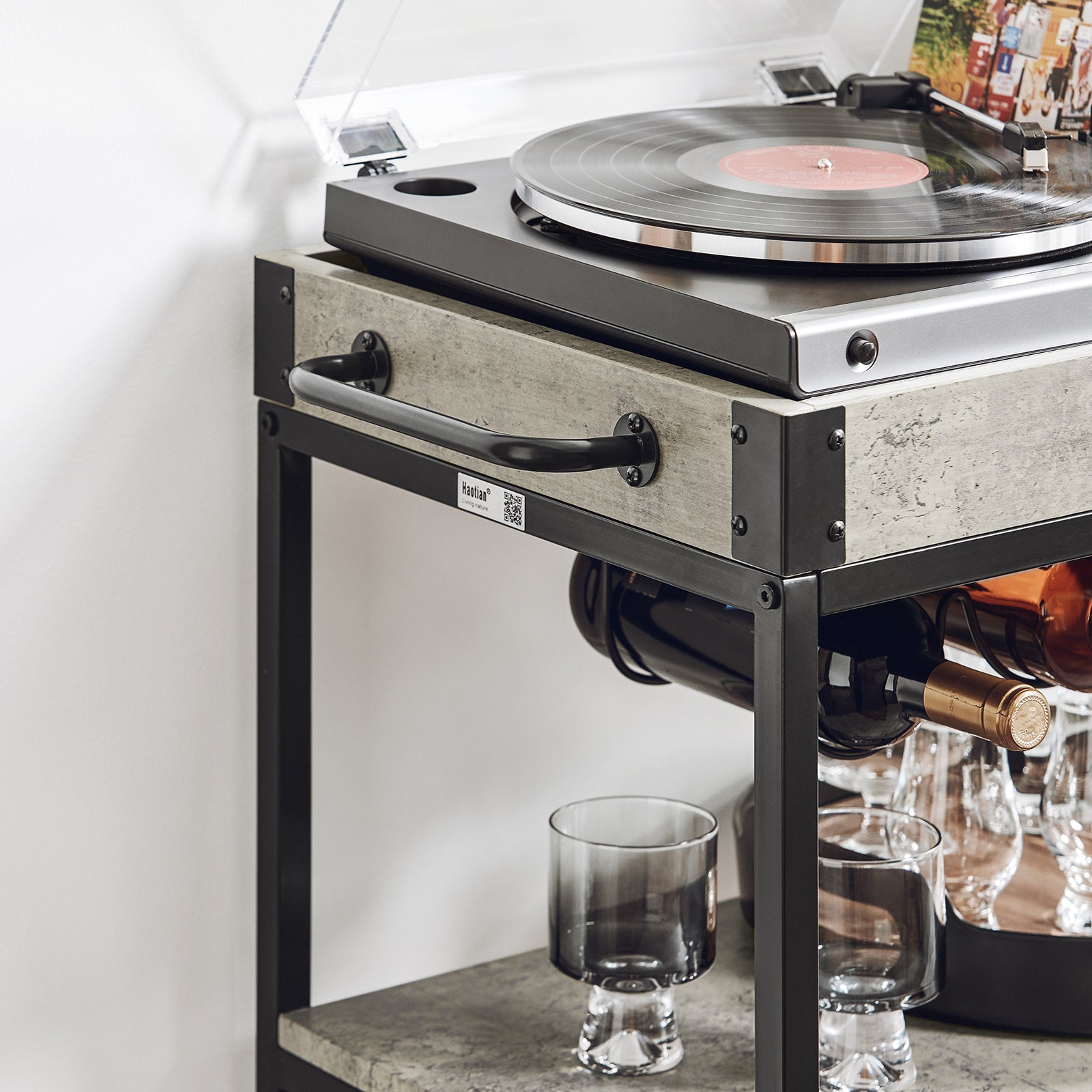 Vorverkauf | SoBuy | Servierwagen mit abnehmbarem Tablett | Küchenwagen Beton hellgrau | FKW56-HG