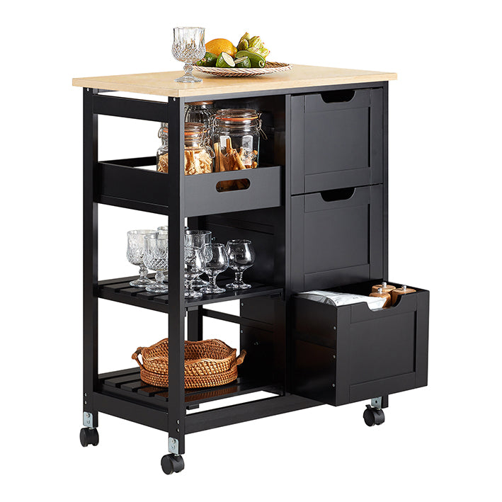 SoBuy Küchenwagen Servierwagen Für Küche, Esszimmer Schwarz 67x84,5x37 –