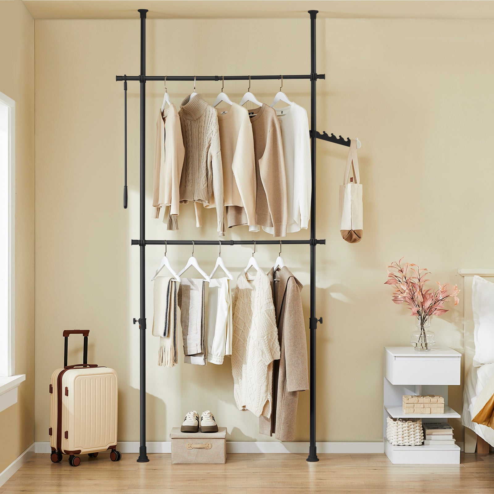 SoBuy | Teleskop Kleiderstange | Kleiderstangen System | Regalsystem | Schwarz | FRG109-II-SCH