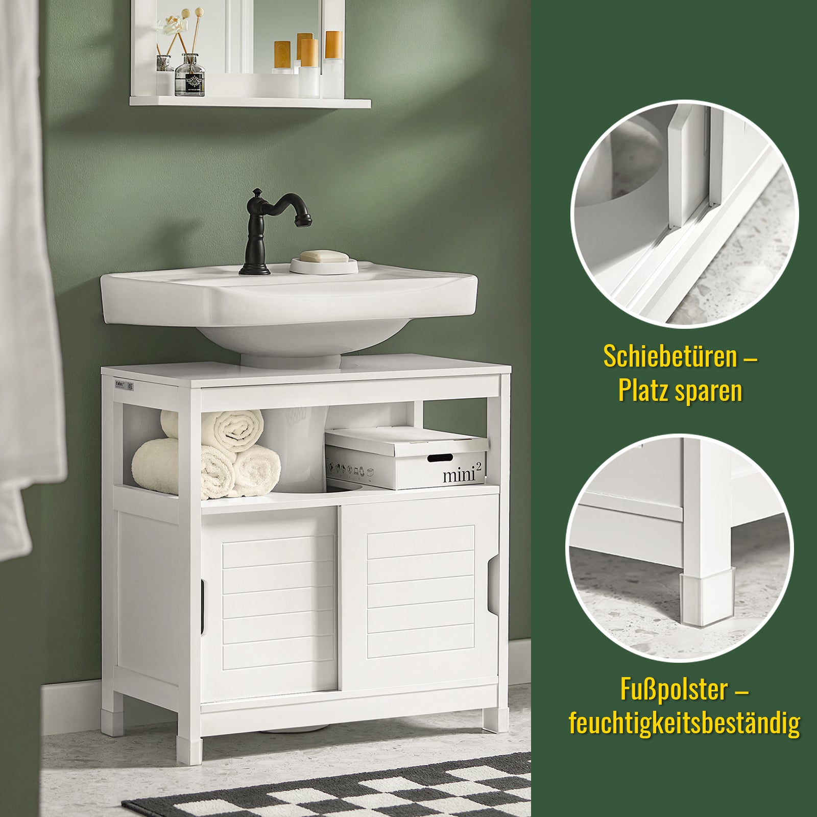 SoBuy | Waschbeckenunterschrank Weiß | Badezimmerschrank | Badmöbel Landhaus | FRG128-II-W