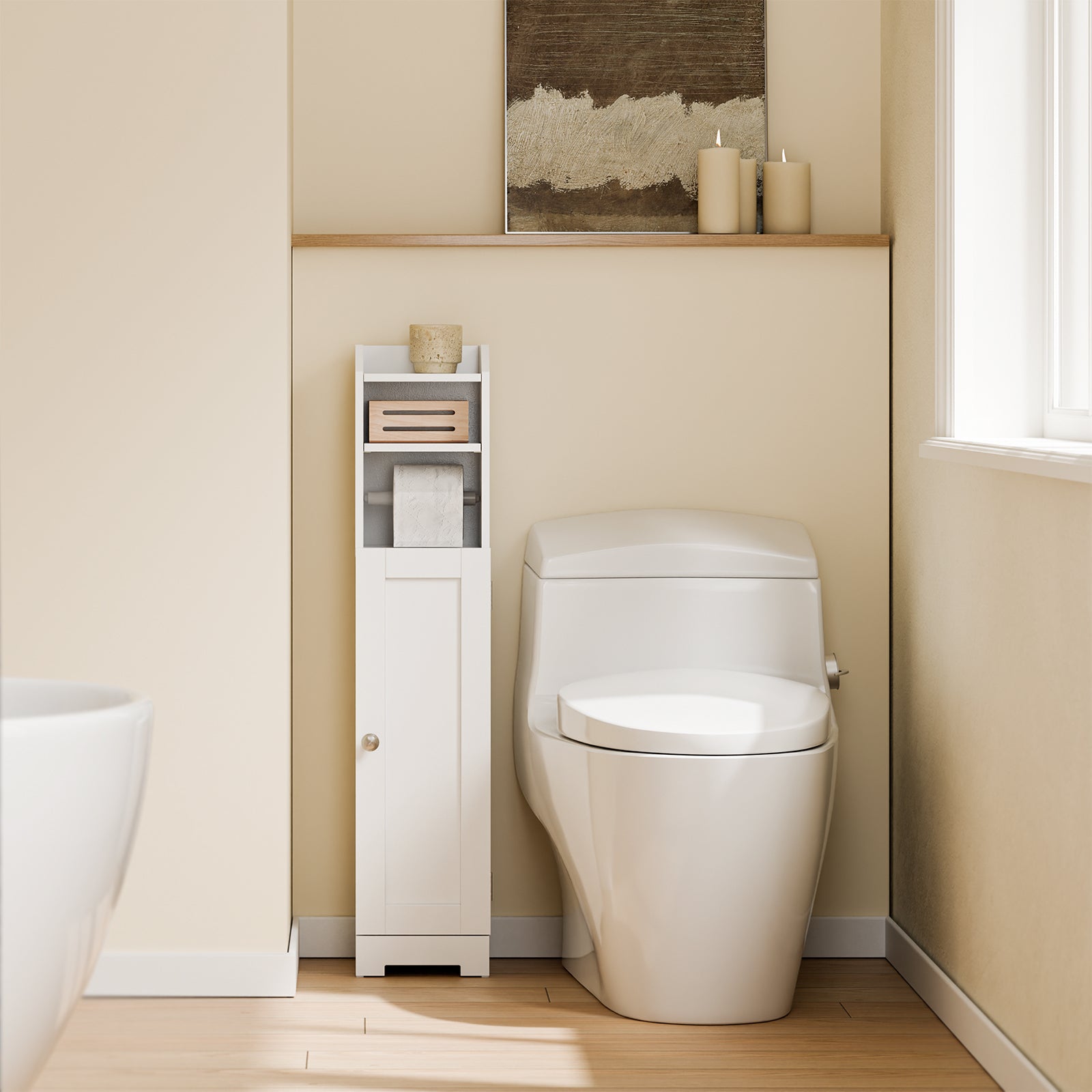 Vorverkauf | SoBuy | Toilettenpapierhalter | Badezimmerschrank Schmal Weiß | FRG177-II-W