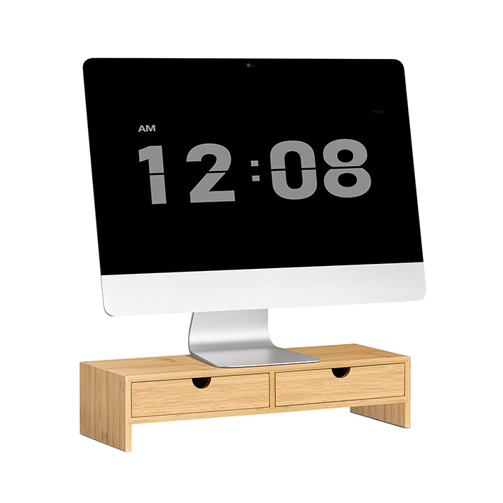 SoBuy | Monitorerhöhung | Monitorständer mit Schubladen | Bambus | FRG198-N