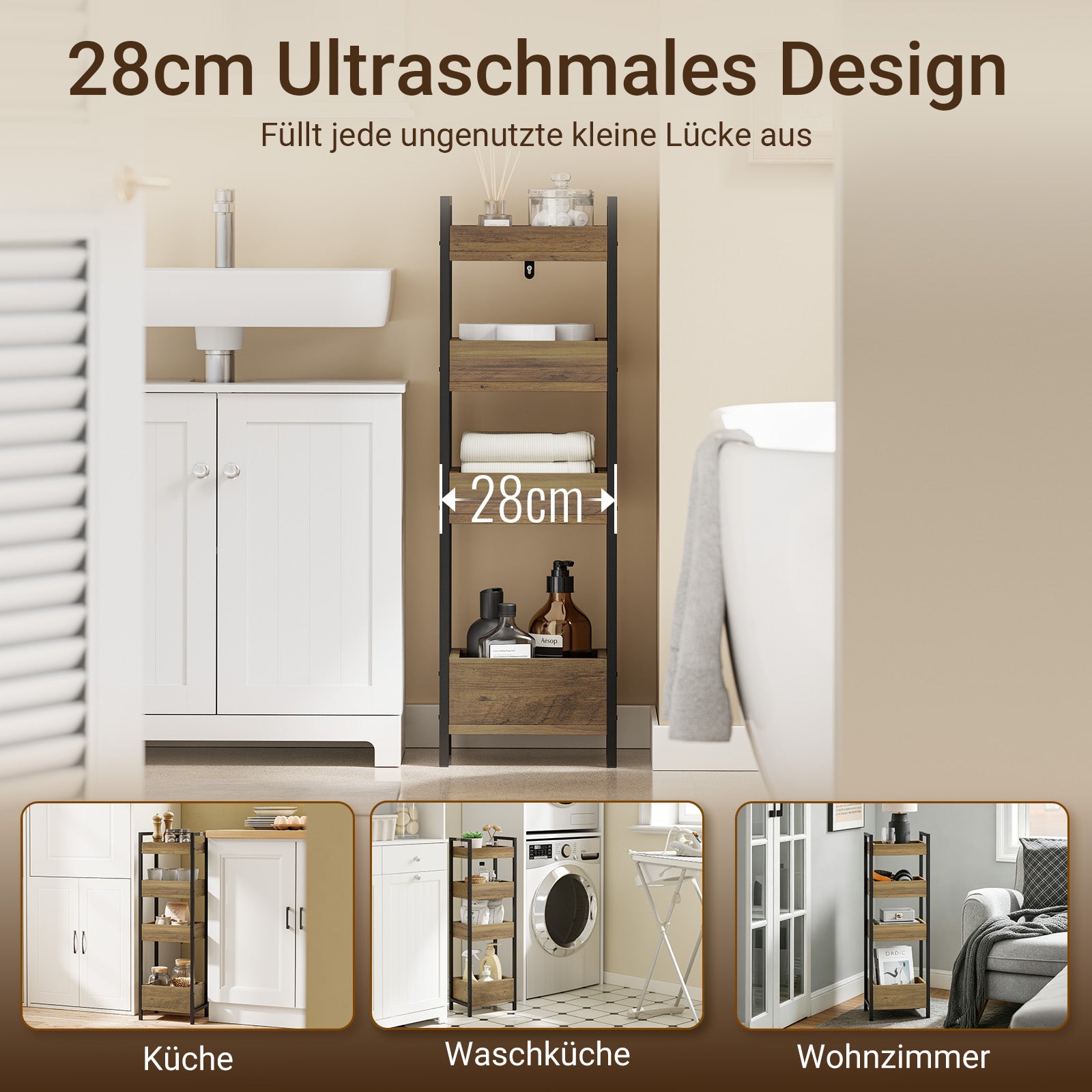SoBuy | Badezimmerschrank mit 4 stabilen Regalen | Nischenregal 20cm | FRG226-H-F