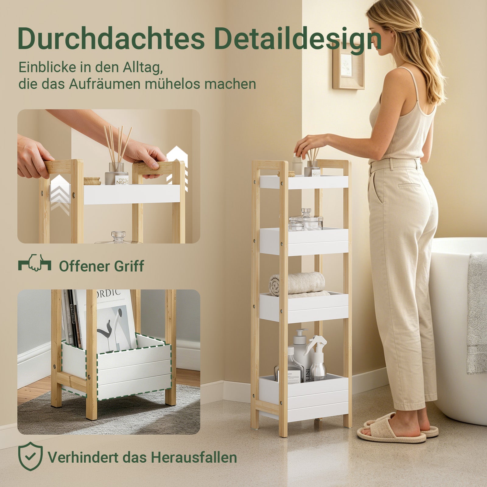 SoBuy | Badregal schmal mit 4 stabilen Regalen Weiß | FRG226-H-WN