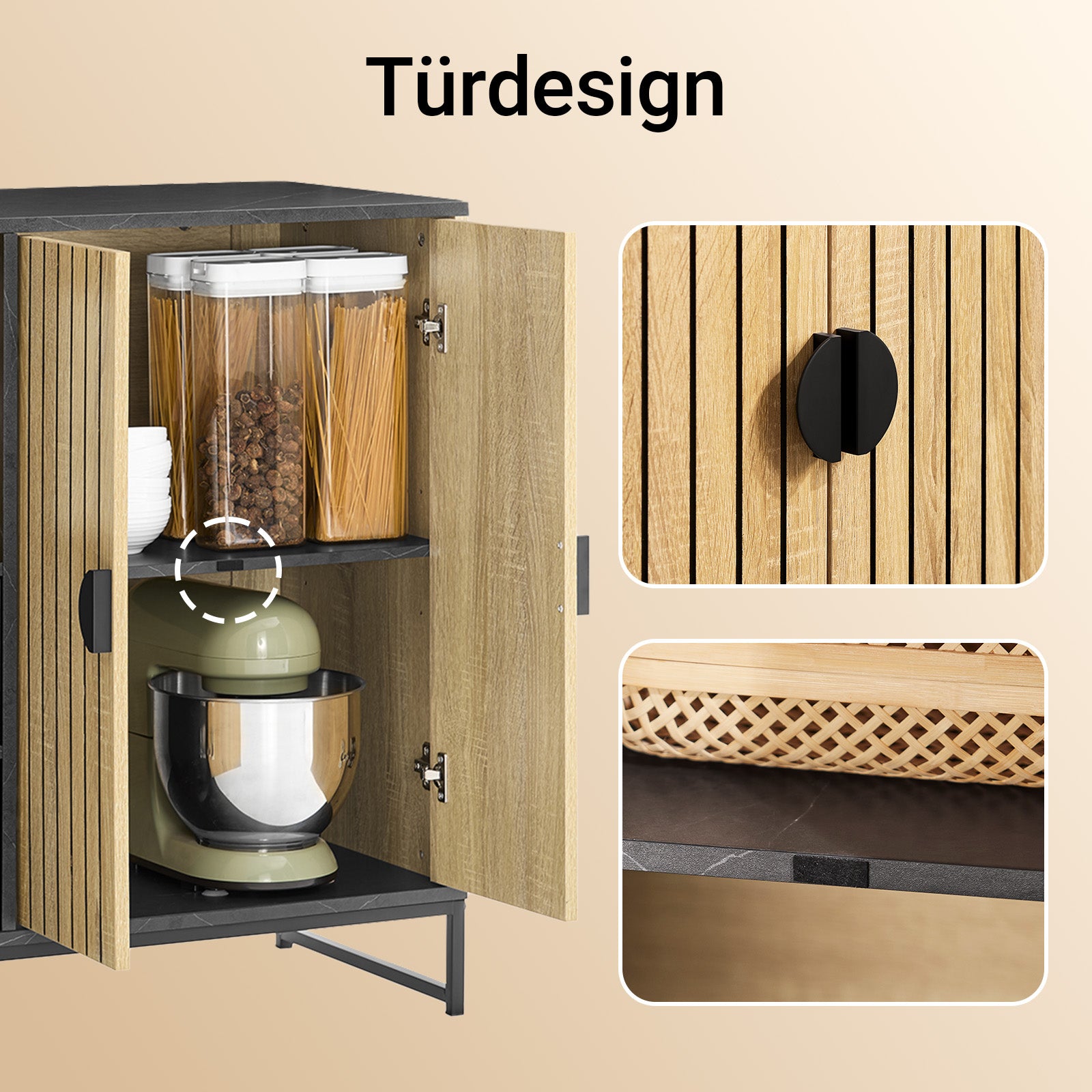 SoBuy Küchenschrank Sideboard Kommode mit Mikrowellenfach (Ø6 cm) | Eiche-Schwarz | FSB103-N