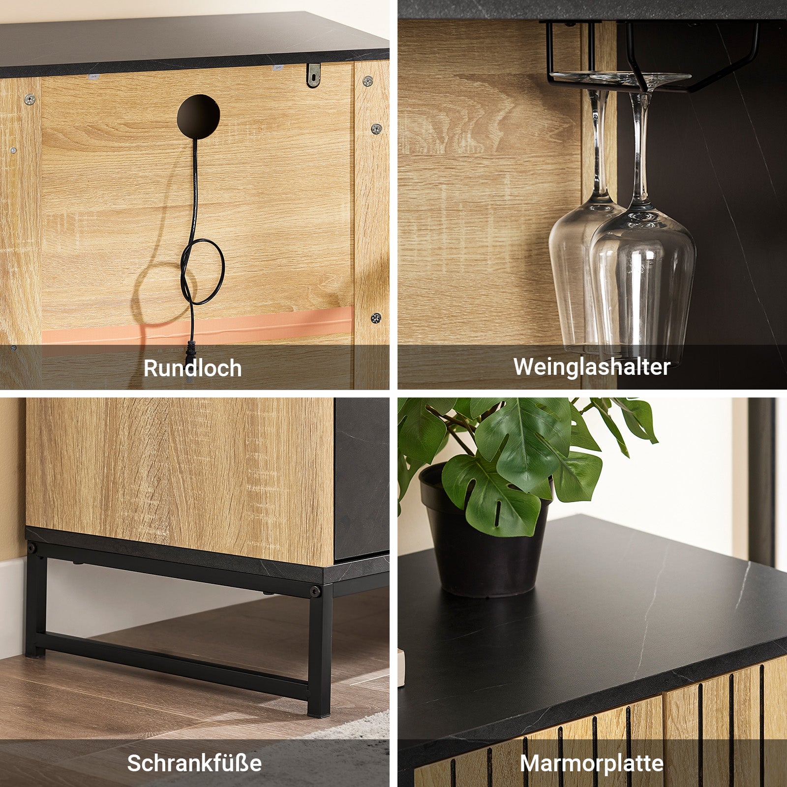 SoBuy Küchenschrank Sideboard Kommode mit Mikrowellenfach (Ø6 cm) | Eiche-Schwarz | FSB103-N