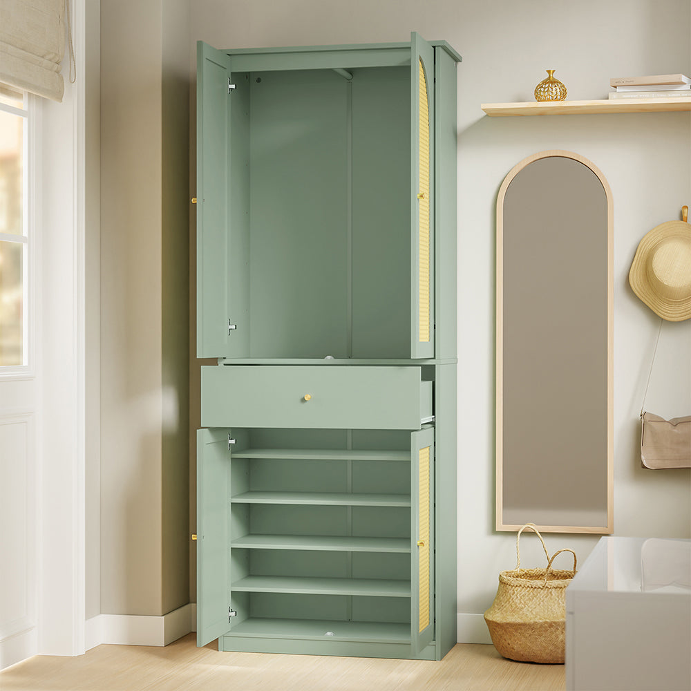 SoBuy | Flurschränke | Schuhschrank schmal hoch mit 4 Türen und 1 Schublade | Green | FSB107-GR