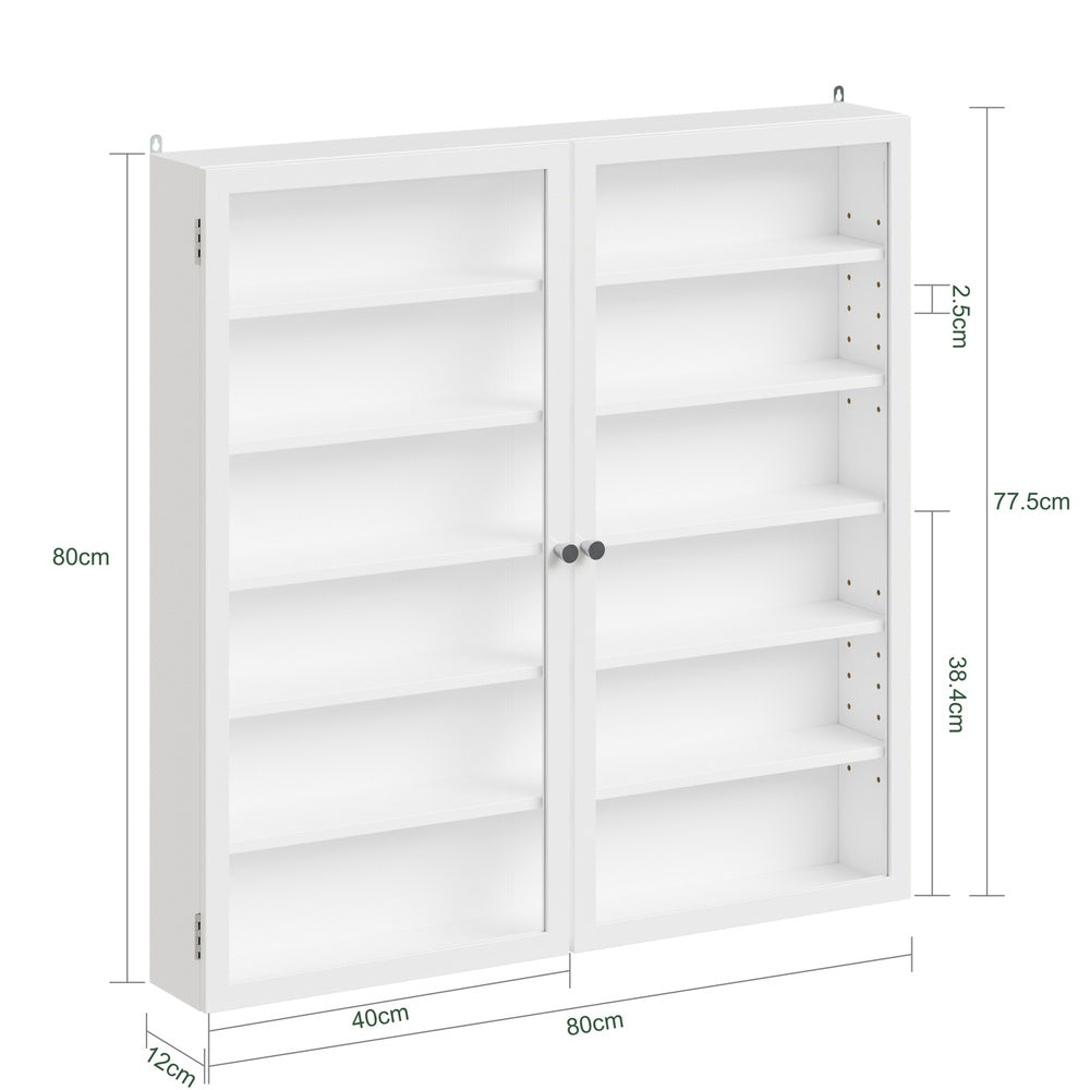 SoBuy | Sammelvitrine | Hängevitrine mit Glastür und Schranktür | Weiß | 80×12×80 cm | FSB113-H-W