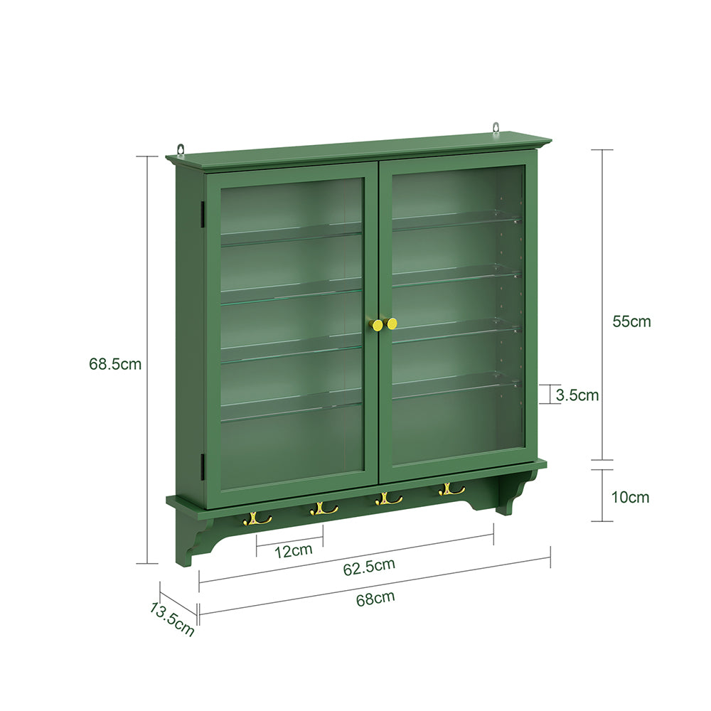 SoBuy | Sammelvitrine | Schmale Hängevitrine aus Bambus & MDF | Dunkelgrün | FSB114-E-SY