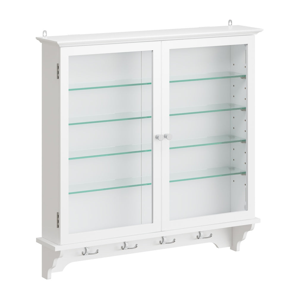 SoBuy | Sammelvitrine | Wandvitrine mit 2 Türen aus Bambus und Glas | Weiß | FSB114-E-W